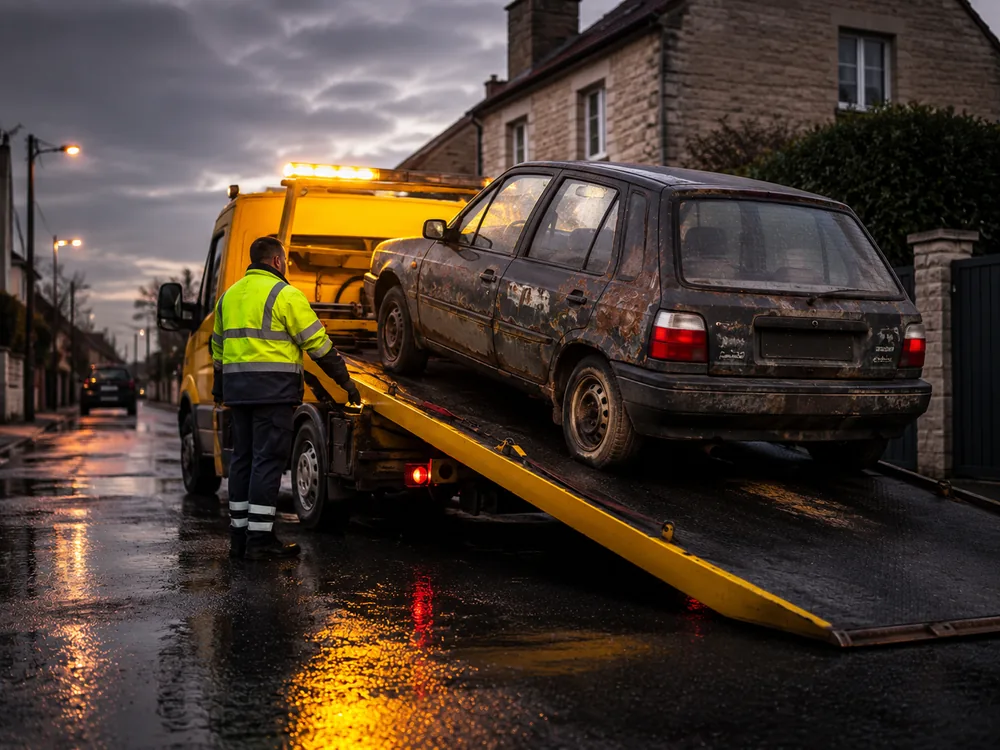 Enlèvement d'un véhicule hors d'usage devant un domicile